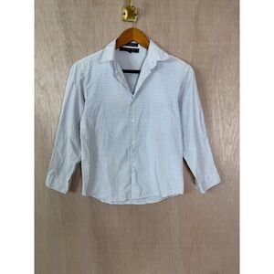 Andrew Fezza Womens Button Down Fitted Shirt Blue White Grid Check Size 10